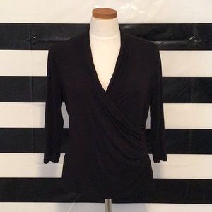 Talbots Petite Black 3/4 Sleeve V Neck Blouse